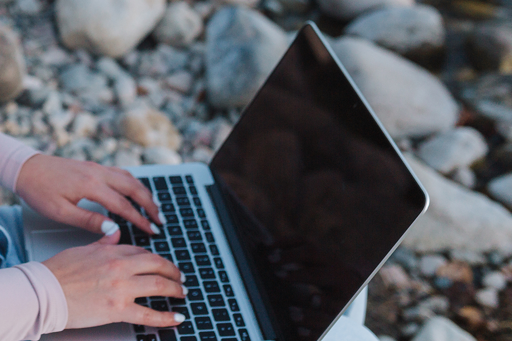 Working remotely on a beach